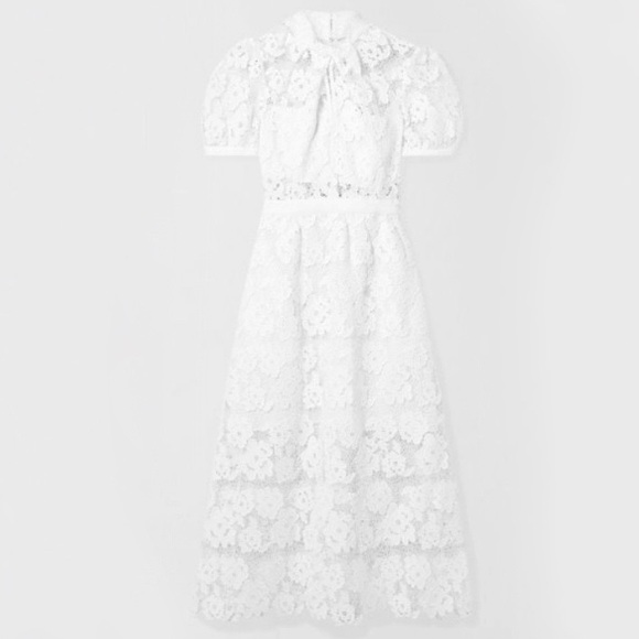 New Self-Portrait Grosgrain-trimmed Guipure Lace Midi Dress in White Size 4 US - Picture 1 of 8